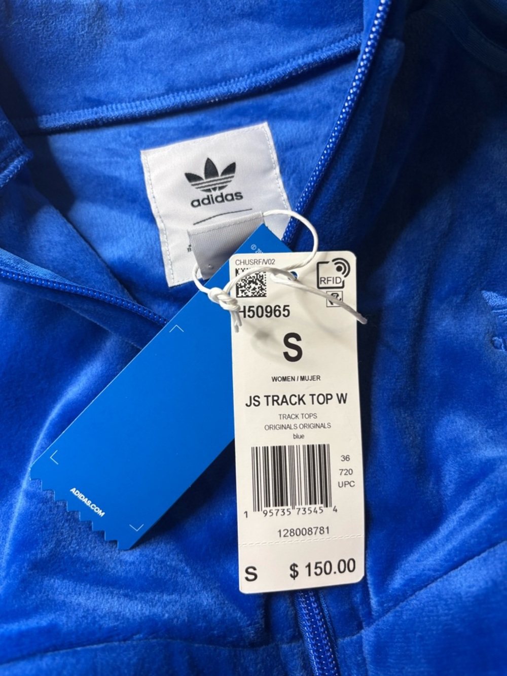 adidas Royal Blue Velour JS Women's Track Top - Picture 2 of 3